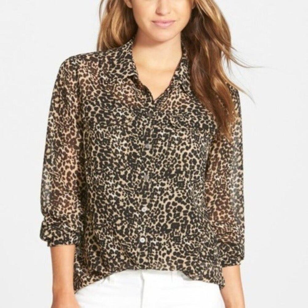 Two by Vince Camuto Sheer Animal Print Shirt